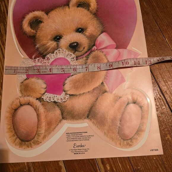 Vintage Eureka Valentine's Day Teddy Bear Window Cling Decor - Picture 3 of 9